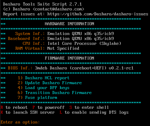 DTS main menu screen