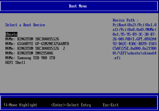 Boot menu