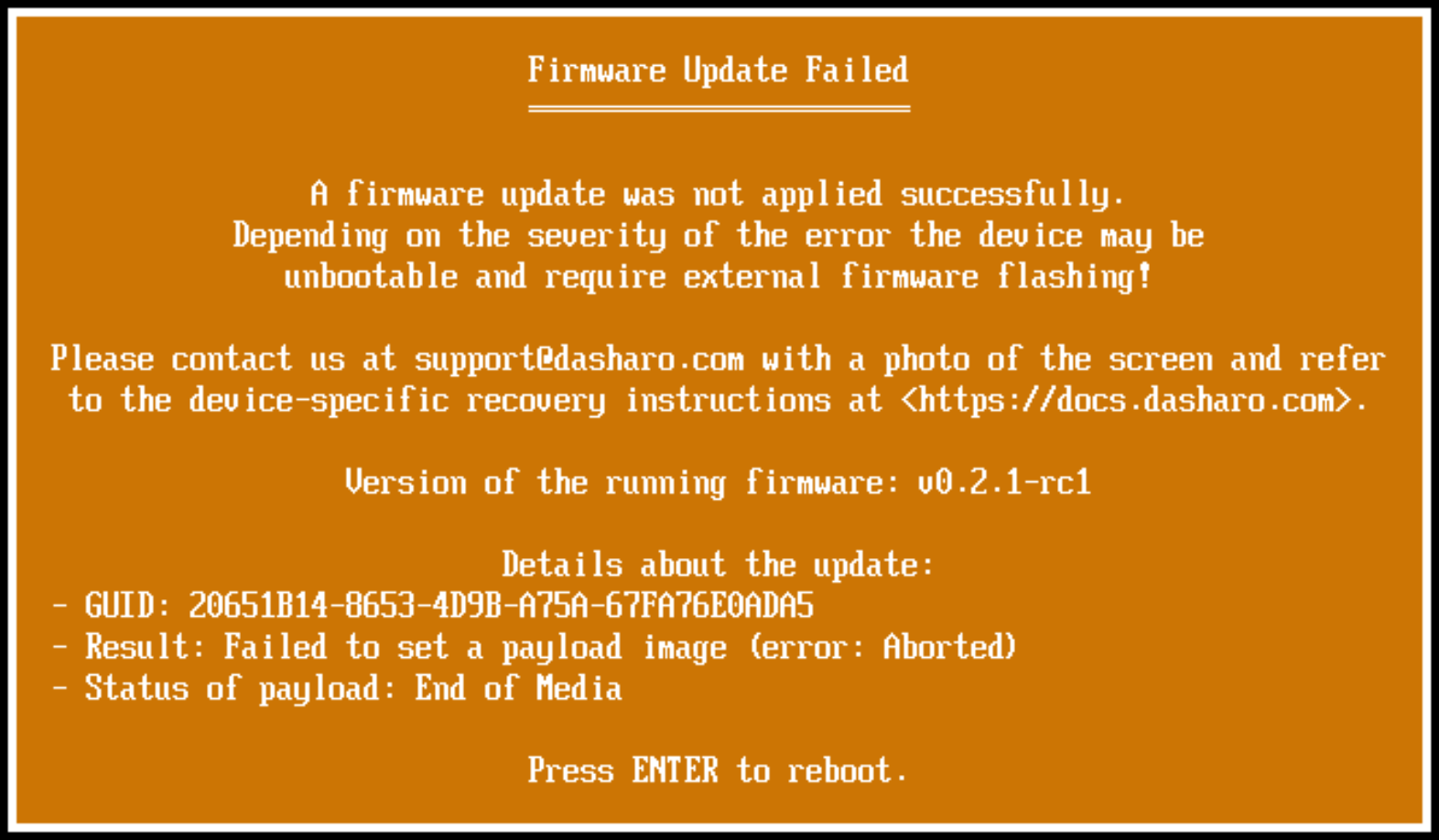 Capsule update fail screen